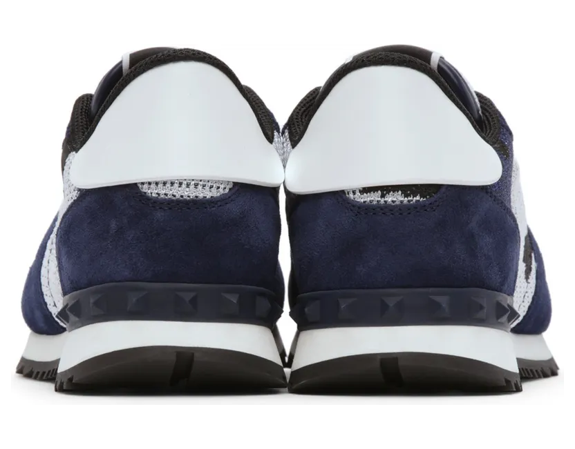 Valentino Garavani White & Navy Mesh Camouflage Rockrunner Sneakers (WY0S0723VCN) (4)