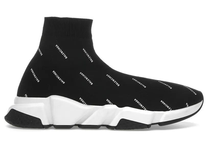 Balenciaga Speed Trainer Mid Logo Print Black