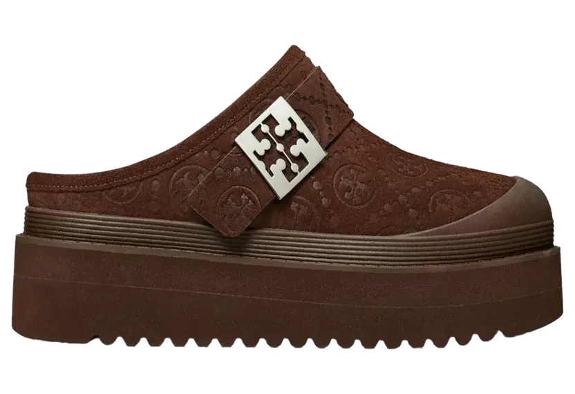 Tory Burch Mellow Shearling Platform Mule “DARK COCOA TMONO/SILVER” (178222-200)