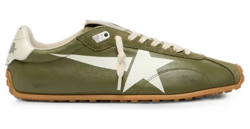 Golden Goose Marathon Speed Sneakers aus olivgrünem Leder mit Stern (GWF00892F008456)