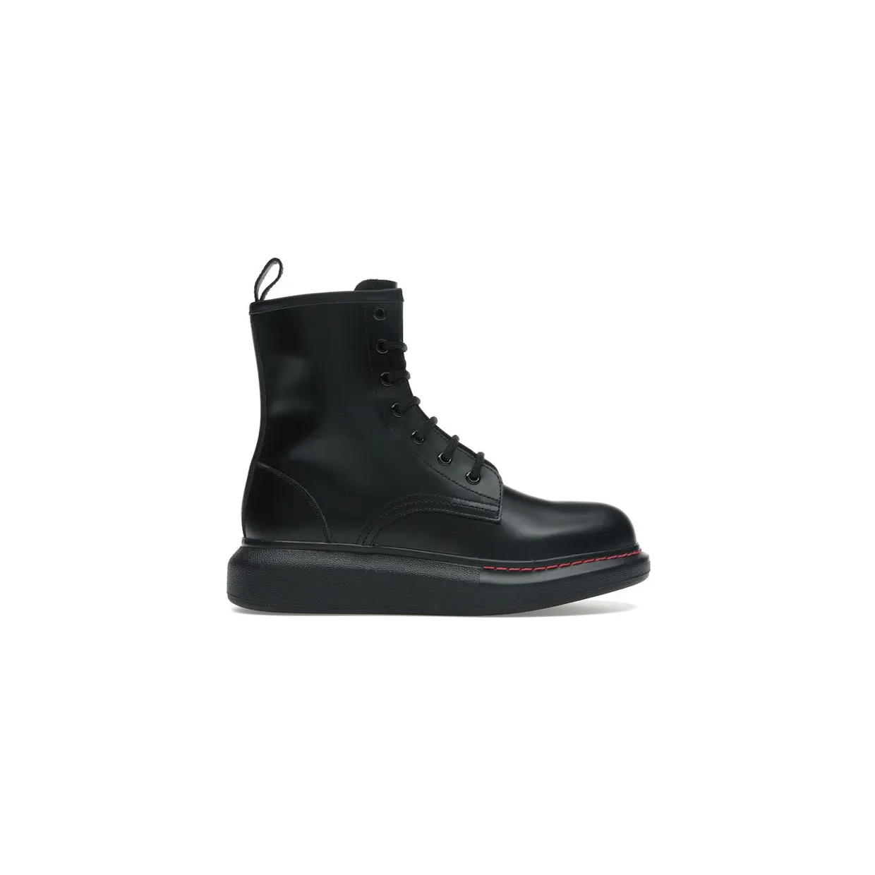 Alexander McQueen Glossed-Leather Platform Ankle Boot Black Red (586394WHX511000)