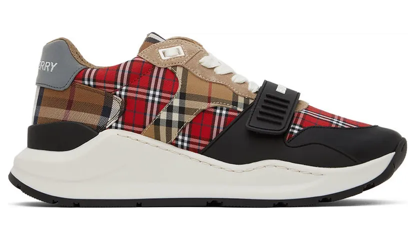 Burberry Red & Beige Ramsey Check Sneakers (8048632)
