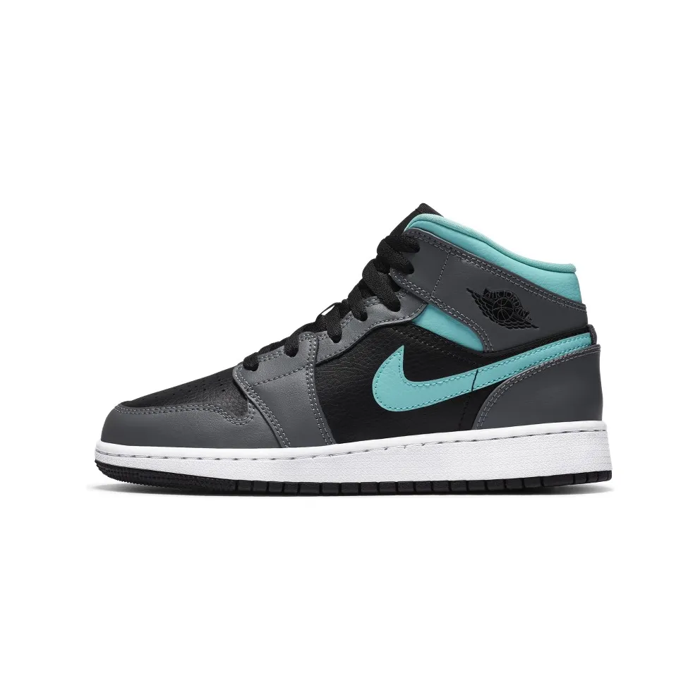 Jordan 1 Mid Grey Aqua (GS) Black/Light Aqua-Dark Smoke Grey (554725-063)
