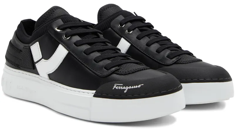 Salvatore Ferragamo Black Gancini Low-Top (753540 020840003)