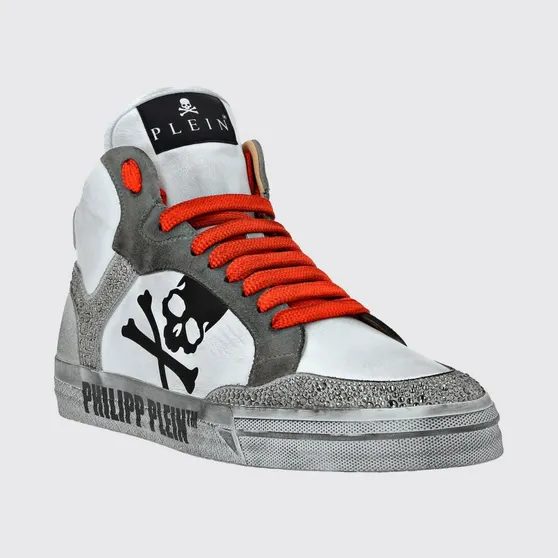 Philipp plein Retrokickz TM High-Top Sneakers in Leather and Suede with Rhinestones and Skull White 1 (AADSUSC0681PLE075N0186)