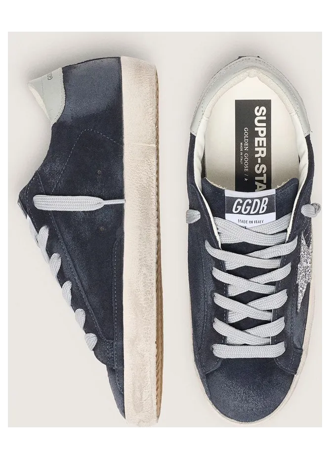 Golden Goose Women’S Super-Star In Blue Suede With Silver Glitter Star And Leather Heel Tab (GWF00101.F007201.50918) (3)