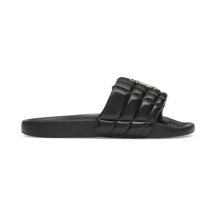 Burberry Monogram Motif Quilted Lambskin Slides Black Gold-tone (8048192)