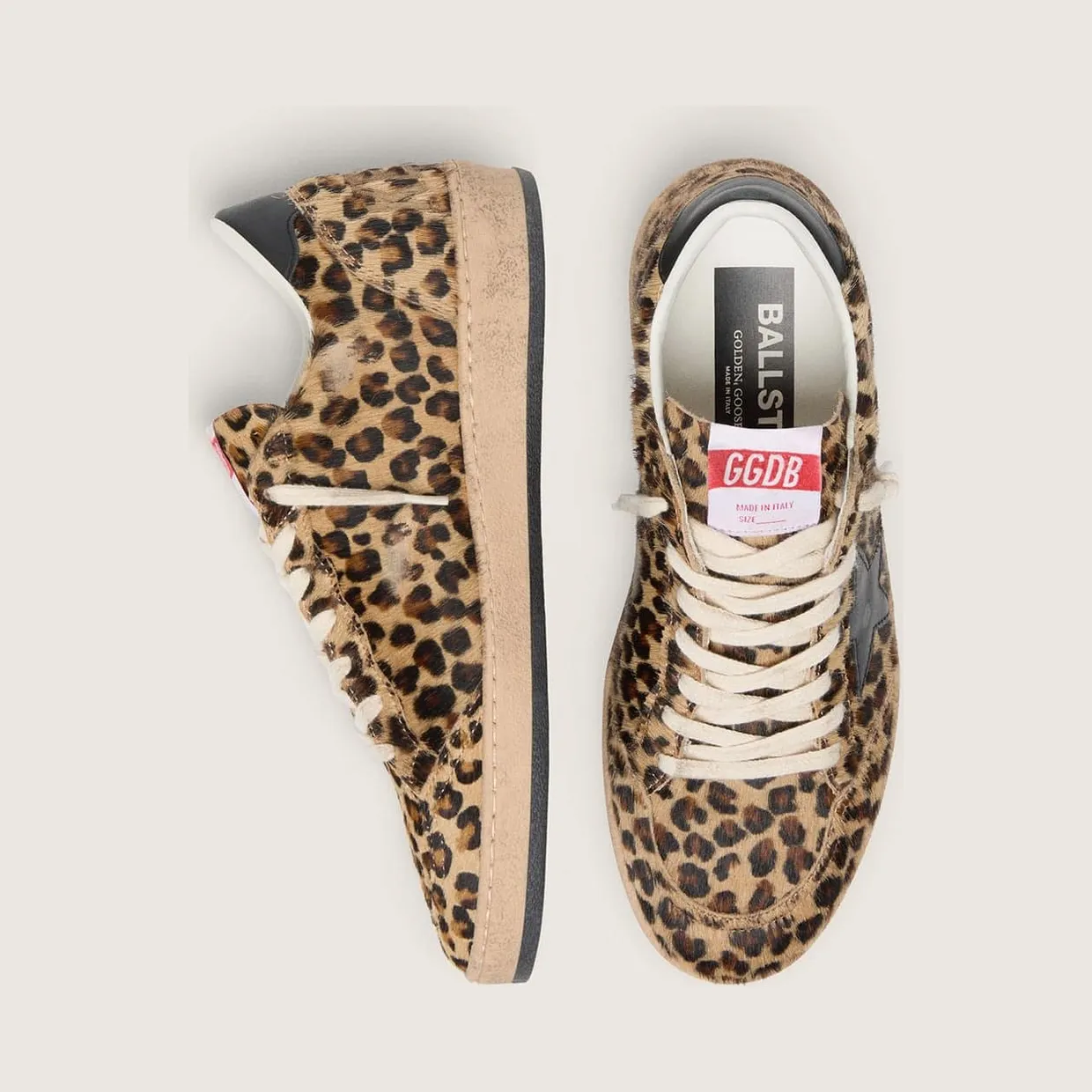 Golden Goose Ball Star In Leo-Print Pony Skin, Black Leather Star & Heel Tab (GWF00117.F003427.81629) (3)