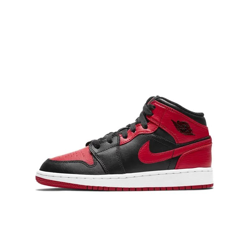 Jordan 1 Mid Banned 2020 (GS) Black/University Red-Black-White (554725-074)