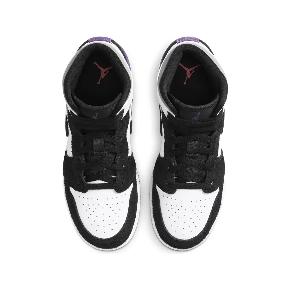 Jordan 1 Mid SE Purple (GS) White/Black-Light Solar Flare Heather-Varsity Purple (BQ6931-105)
