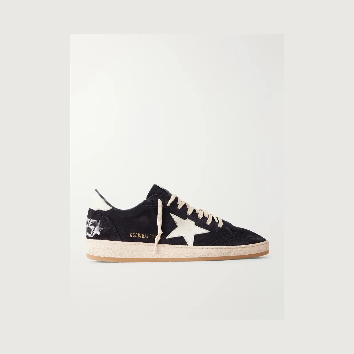 Golden Goose Ball Star Distressed Leather-Trimmed Suede Sneakers Black (GMF00117.F008721)