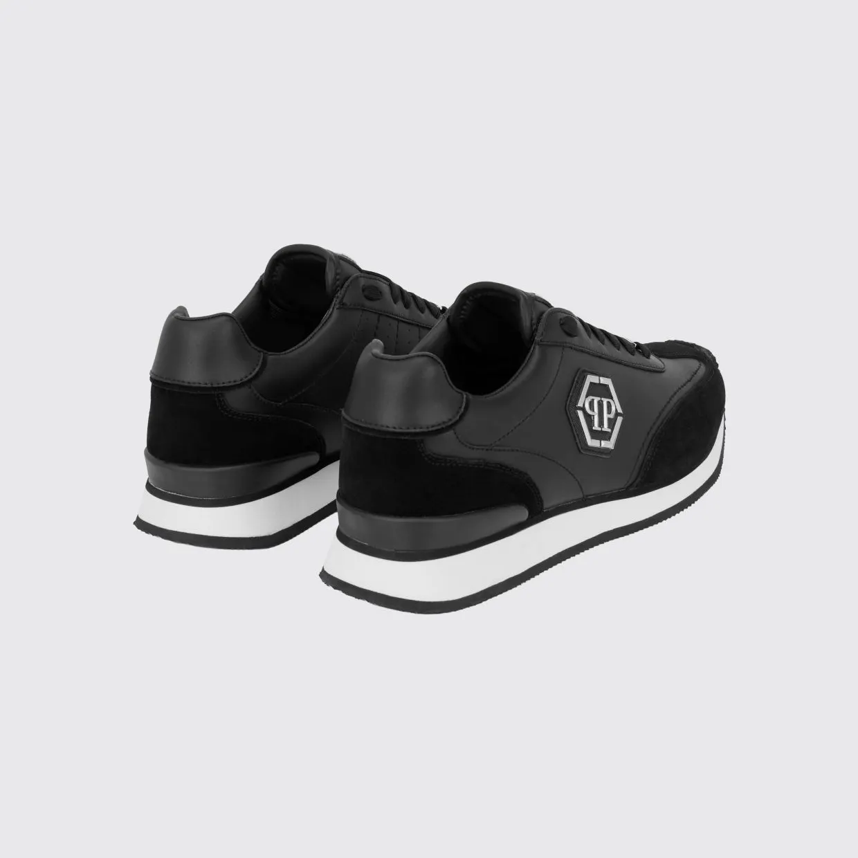 Philipp plein Leather and Suede Low-Top Sneakers with Hexagon Logo and Monogram Black (UAFSUSC1074PLE005N02) (2)