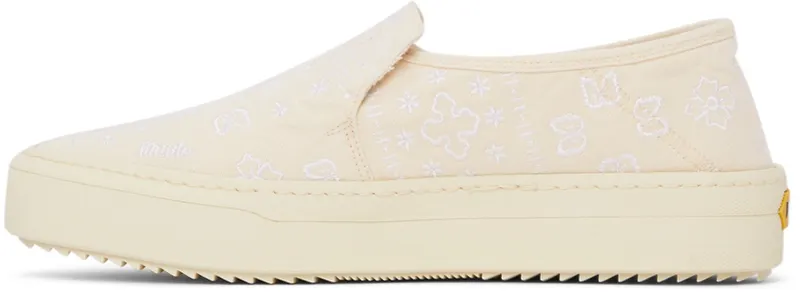 Rhude Beige Embroidered Slip-On Sneakers (RHFW21FO22040377)