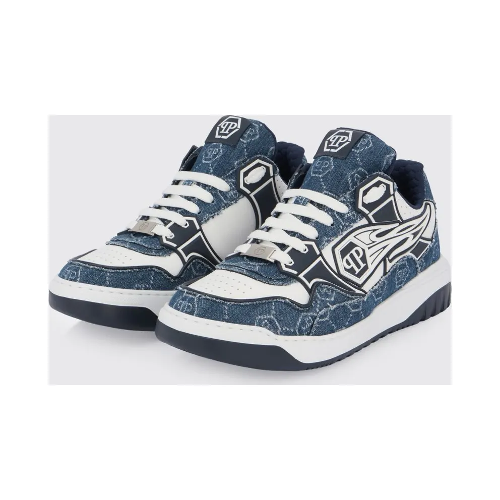 Philipp plein Moonwalker Denim and Leather Sneakers Blue (SAFSMSC4077PLE005N14)