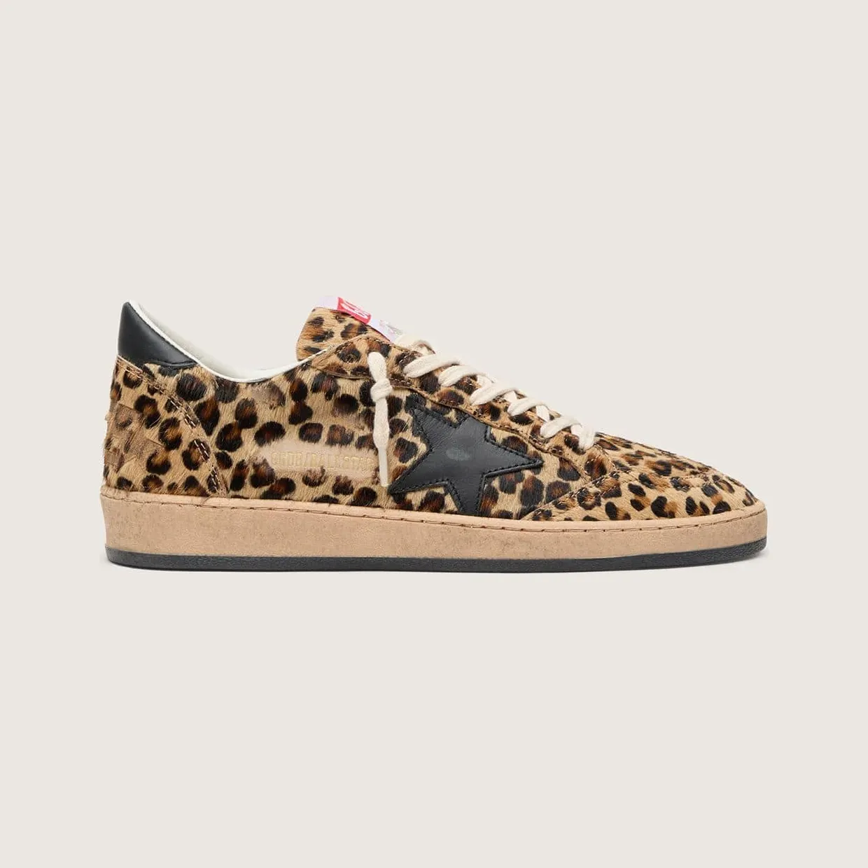 Golden Goose Ball Star In Leo-Print Pony Skin, Black Leather Star & Heel Tab (GWF00117.F003427.81629)