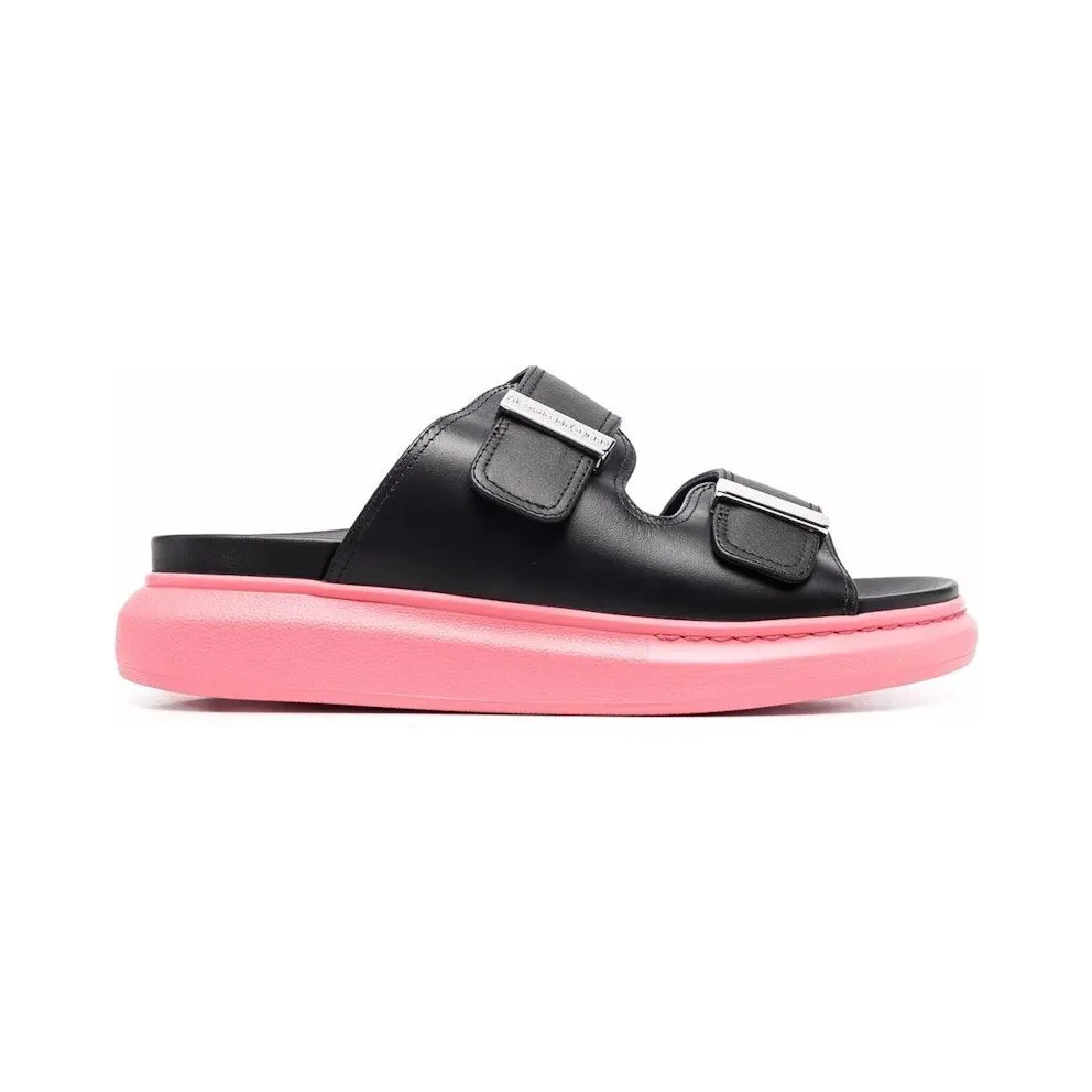 Alexander McQueen Hybrid Buckled Rubber Sandals Black Pink (650784WHXZR1487)