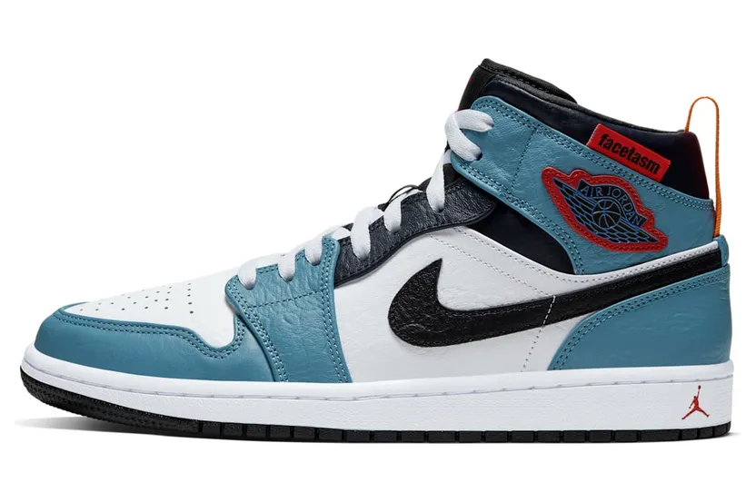 Air Jordan 1 Mid FACETASM “White / Celestial Teal / Dark Obsidian / Black” (CU2802-100)