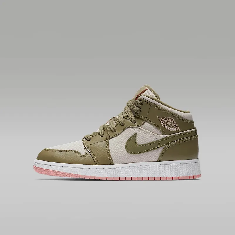 Air Jordan 1 Mid ‘Bleached Coral’ GG “Trooper / Light Orewood Brown / White / Bleached Coral” (555112-225)