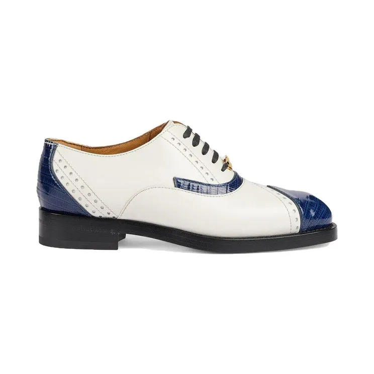 Gucci Leather Lace-up Shoes White Blue (750567 AACD2 4254)
