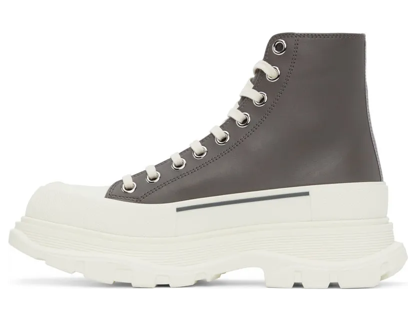 Alexander McQueen Grey Leather Tread Slick High Sneakers (627206WIAG6) (3)