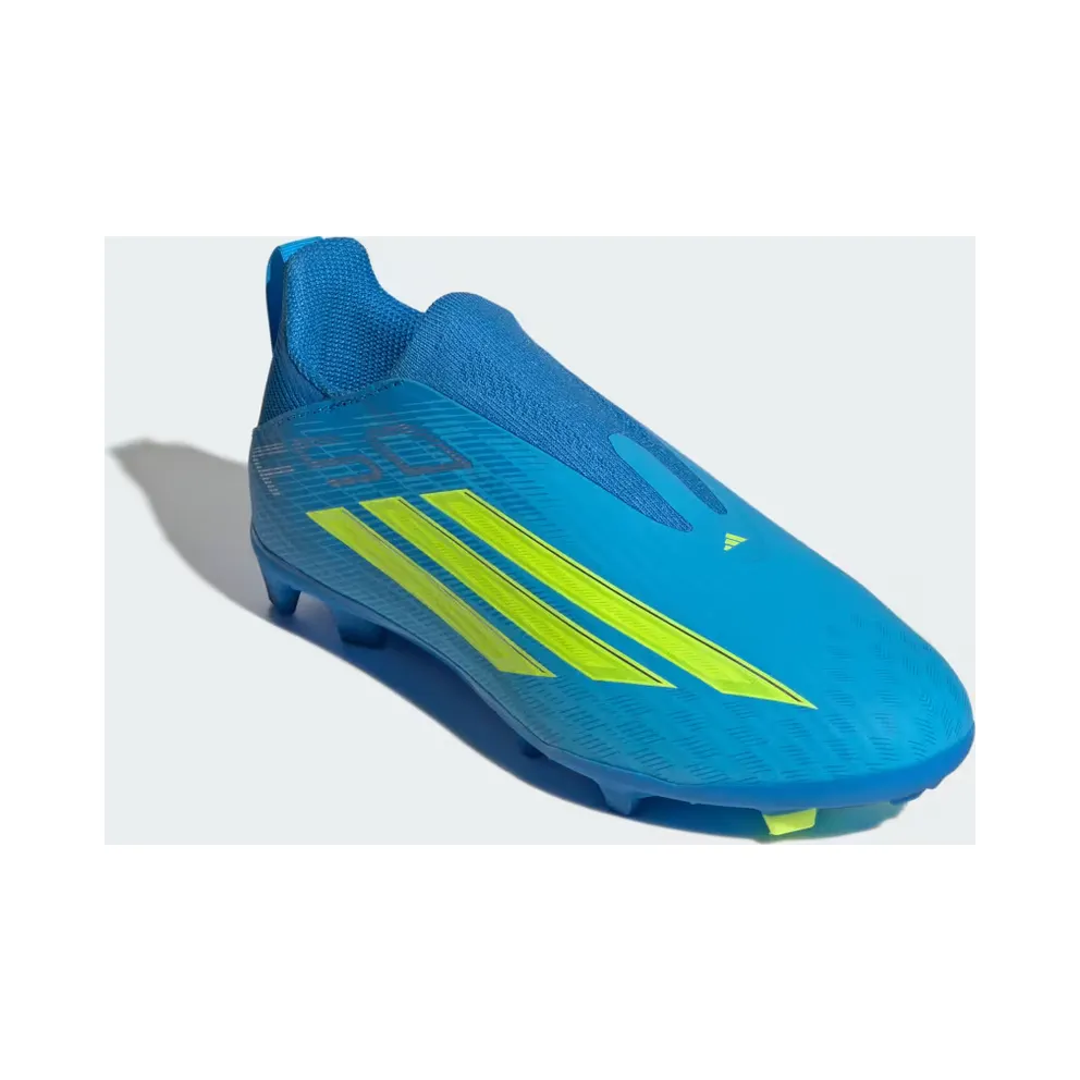 adidas F50 League Laceless Firm Ground / Multi Ground Football Boots Kids “Lucid Ray Blue / Team Solar Yellow 2 / Lucid Aquamarine” (JR9008)