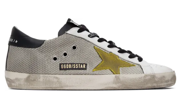 Golden Goose Silver and White Mesh Superstar Sneakers (GMF00101.F000345.803)