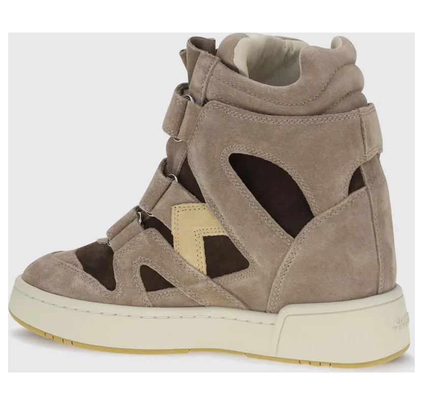 Isabel Marant IM3 Bicolor Suede High-Top Wedge Sneakers with Velcro Straps Brown (BK0010FAD3E11SSNBW) (2)
