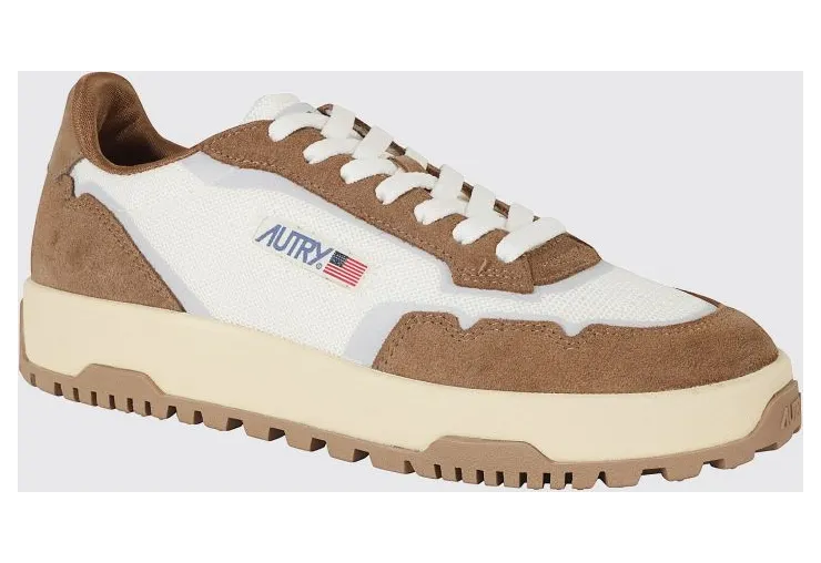 Autry Wildpace Low Leather and Mesh Sneakers with Contrast Logo and Serrated Sole Brown (LDLMAK13)