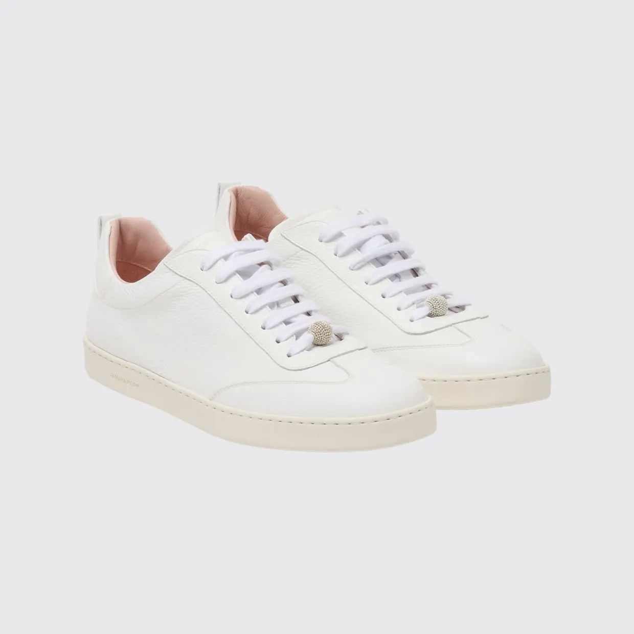 Fabiana Filippi Tumbled Leather Low-Top Sneakers with Ornament White (ASD216A846M50421)