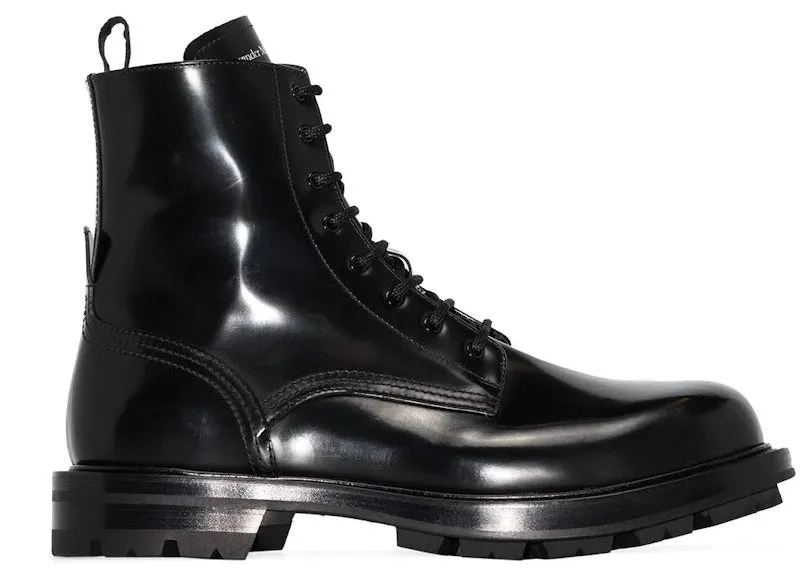 Alexander McQueen Polished Leather Combat Boot Black (683569WHZ801000)