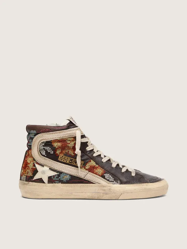Golden Goose Women’S Slide In Ebony Leather With Cream Star And Multicolor Embroidery (GWF00115.F008624.55795)