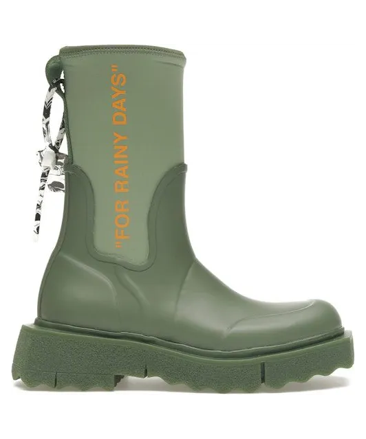 OFF-WHITE Zip-tie Rain Boots Green (OWIA265F21MAT0015720)