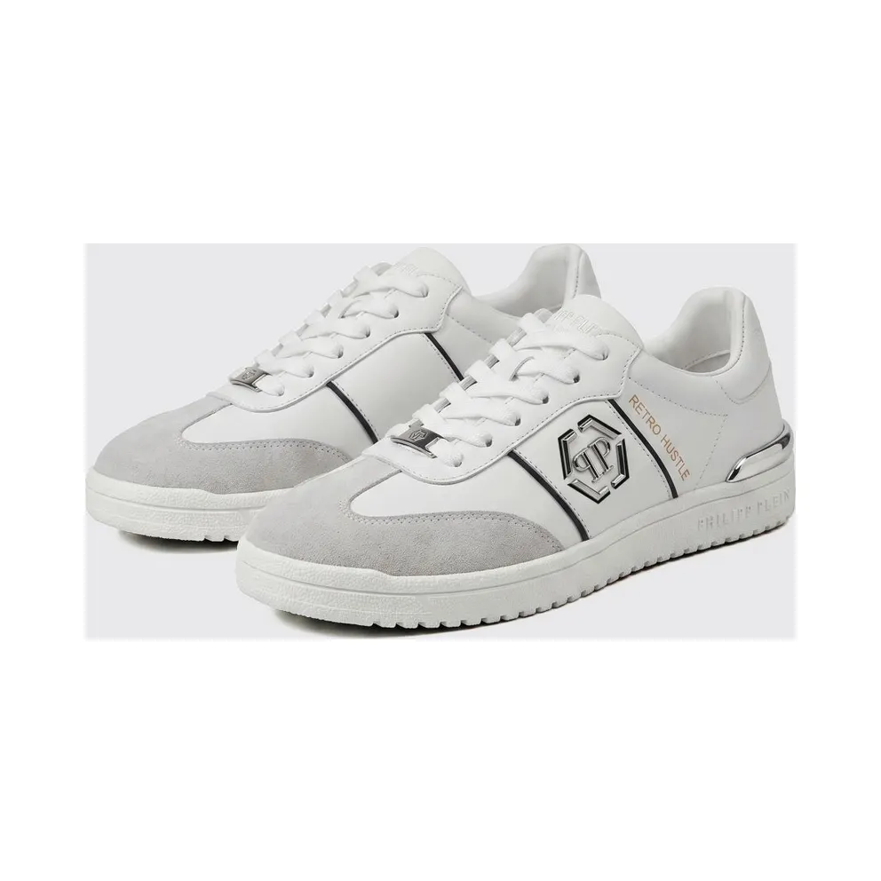 Philipp plein Retro Hustle Leather Sneakers with Hexagon Logo White (AAFSUSC1062PLE022N01)
