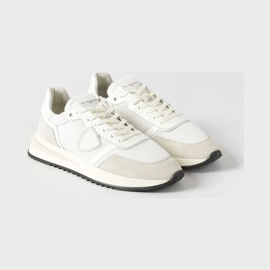 Philippe Model Low-Top Sneakers in Calf Leather and Mesh with Bicolor Design White (TYLUTC06)