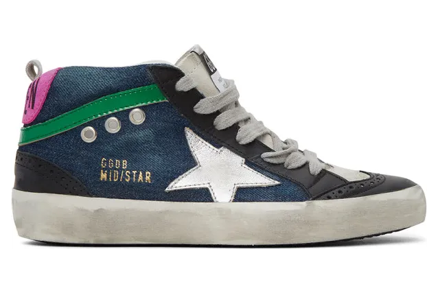 Golden Goose Blue Denim Mid Star Sneakers (G36WS634.A23)