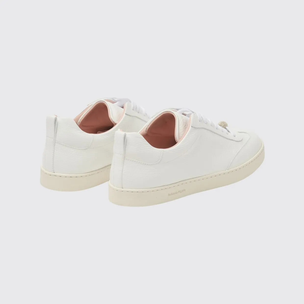 Fabiana Filippi Tumbled Leather Low-Top Sneakers with Ornament White (ASD216A846M50421) (2)