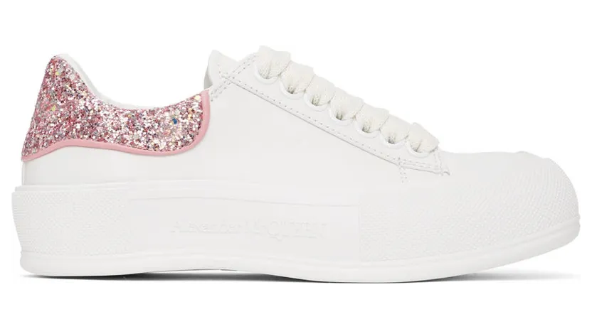 Alexander McQueen White & Pink Deck Lace-Up Plimsoll Sneakers (676686WIABJ)