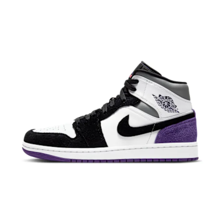 Air Jordan 1 Mid SE “White / Black / Particle Grey / Court Purple” (852542-105)