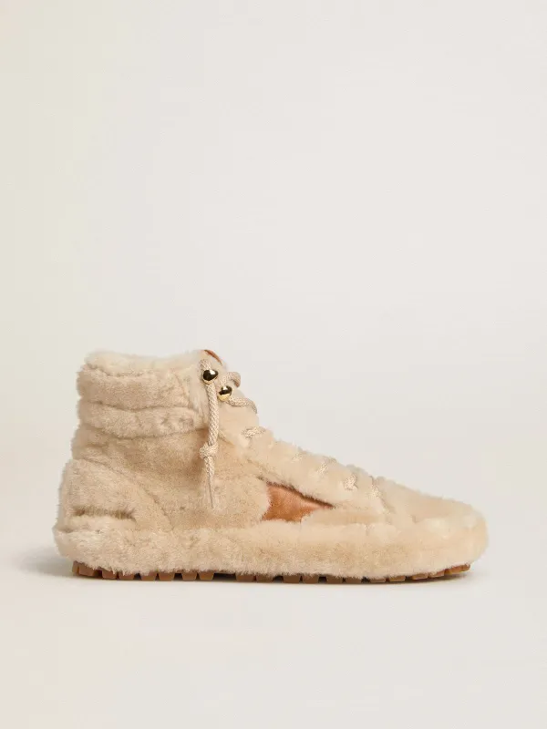 Golden Goose Francy In Beige Shearling With Brown Leather Star (GWF01009.F007864.15400)