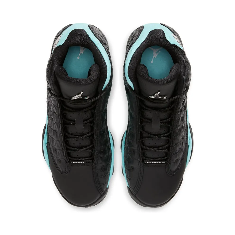 Jordan 13 Retro Black Island Green (GS) Black/Metallic Silver-Island Green (884129-030)
