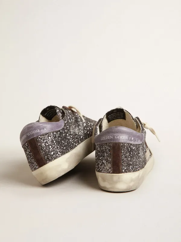 Golden Goose Super-Star In Glitter With A Brown Star And Lilac Heel Tab (GWF00101.F003986.60394) (5)