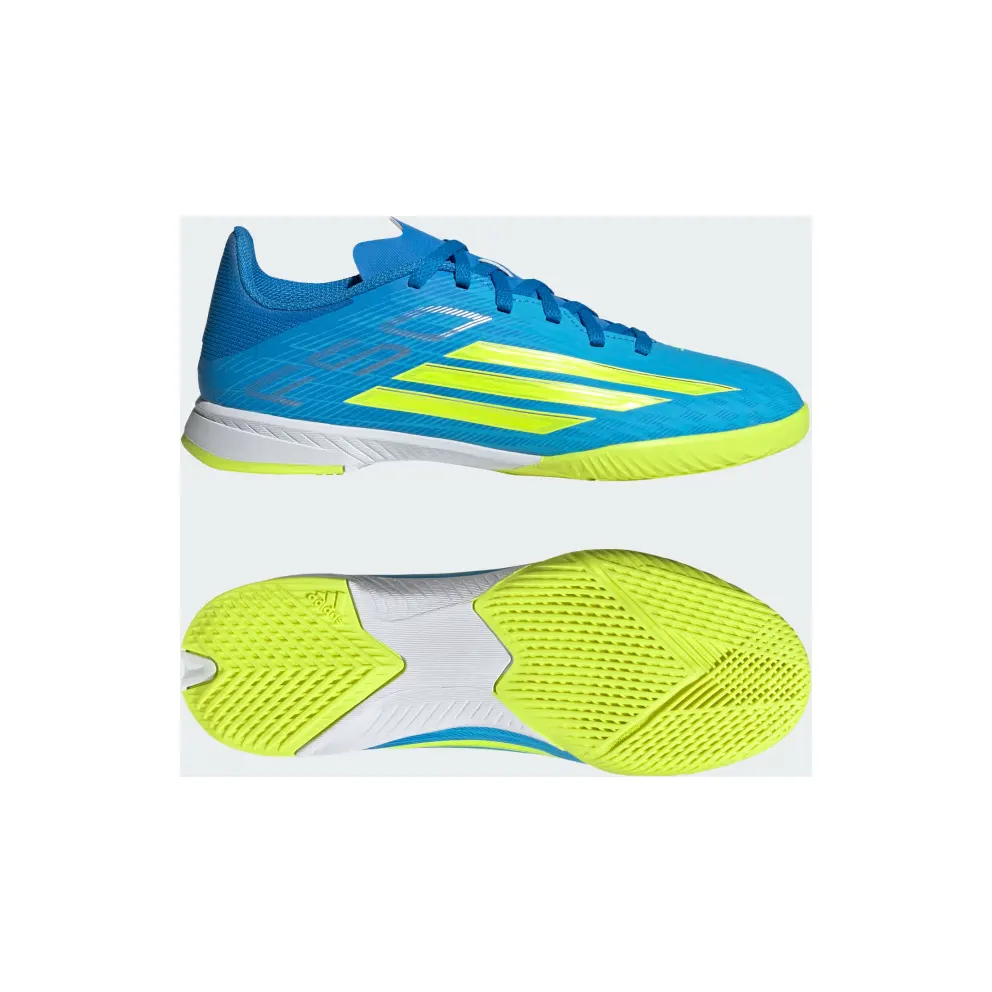 adidas F50 League Indoor Football Shoes Kids “Lucid Ray Blue / Team Solar Yellow 2 / Lucid Aquamarine” (JR9020)