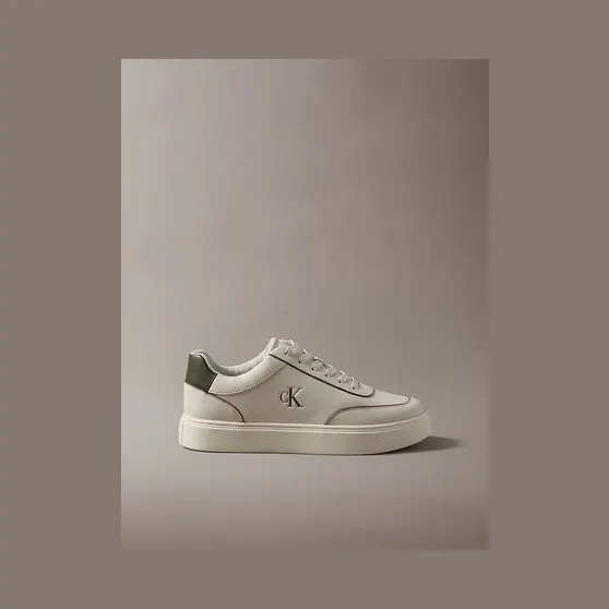 Calvin Klein CK Baseline – Leather Insulated Trainers “DK ECRU/OLIVE NIGHT/MARSHMALLOW” (HM0HM022870I5)