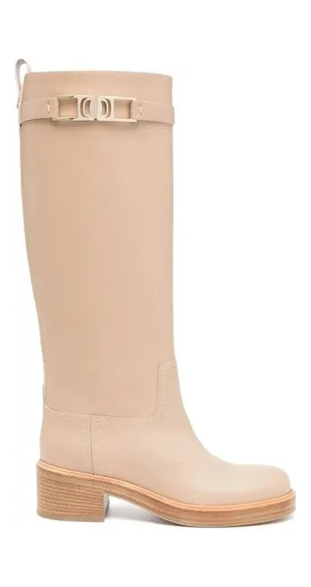 Ferragamo Ornament Square Gancini Boots Beige Khaki (01C904750682)