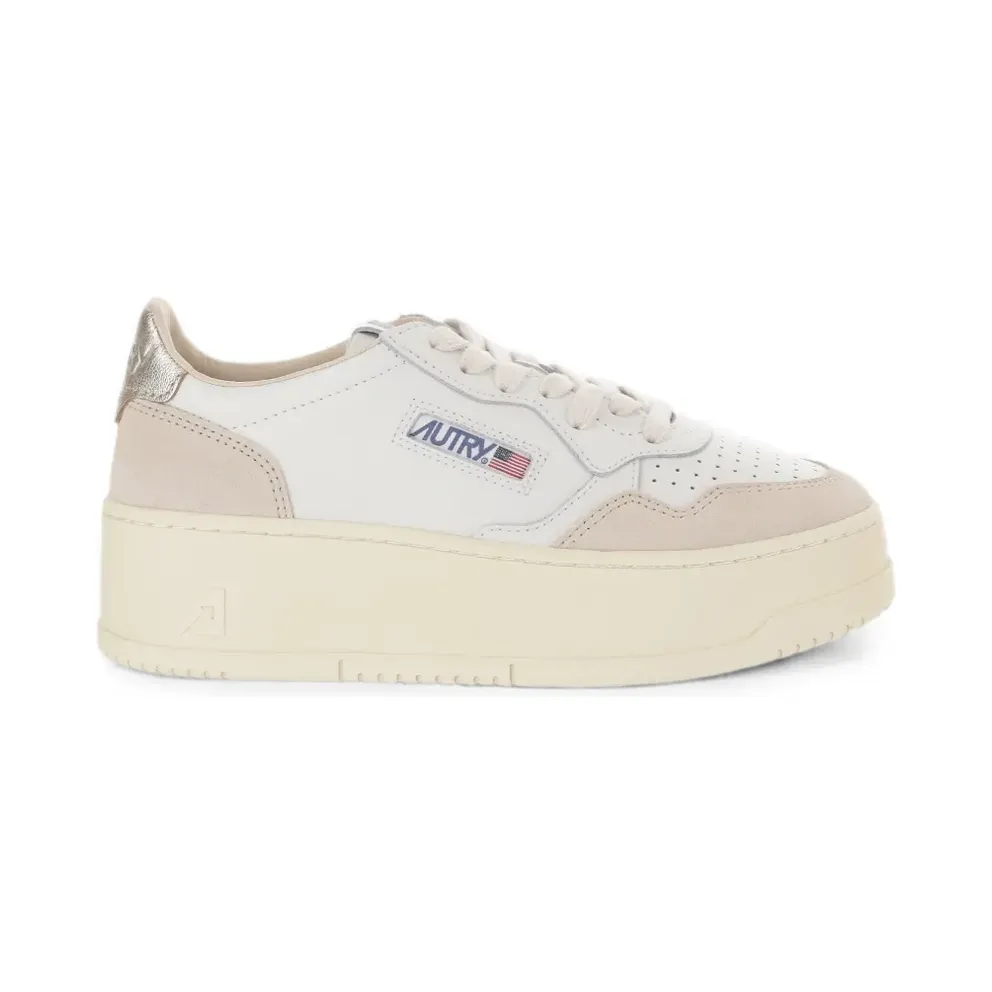Autry Medalist Plateau- aus Wildleder und Leder in White und Platin (PTLWLS01)