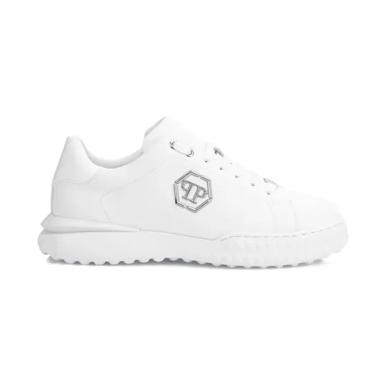 Philipp Plein Hexagon leren low-top met logoplakkaat “White” (LAESUSC0985PLE010N)