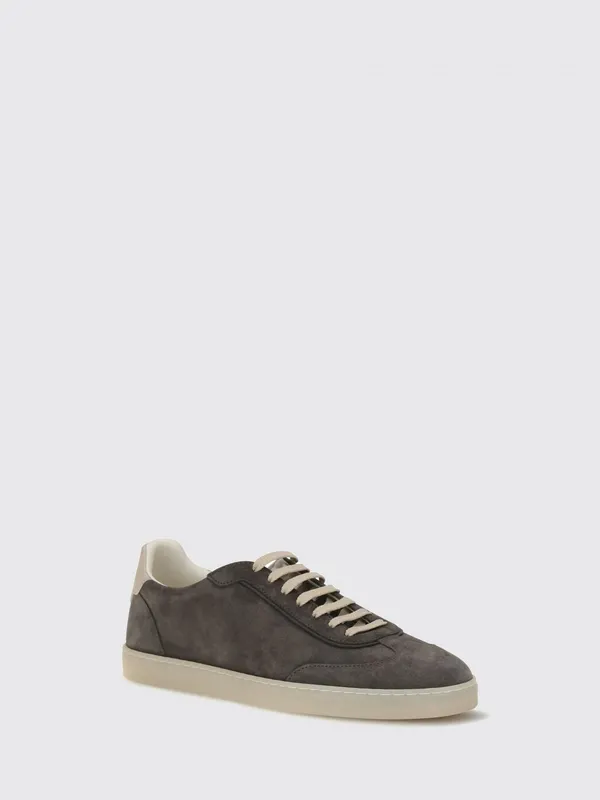 Brunello cucinelli Low-Top Suede Calfskin Trainers with Laminated Logo Charcoal (MZUMGLJ336CNL42)