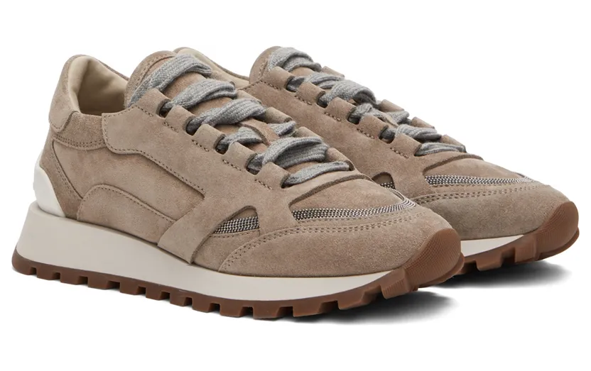 Brunello Cucinelli Taupe Suede Sneakers (MZSFG2290P) (4)