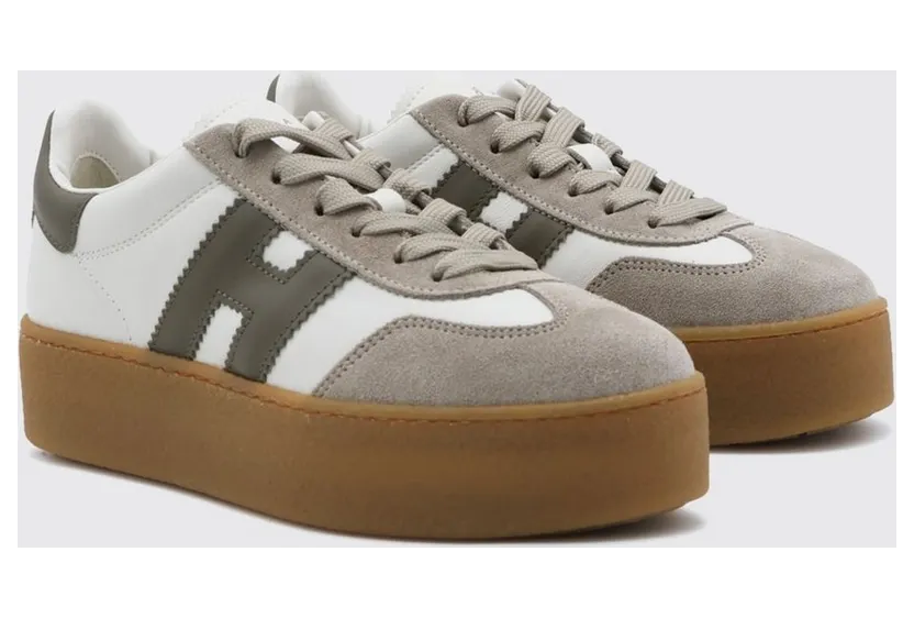 Hogan Cool Platform Leather and Suede with H Logo Khaki (HXW6980FB60UHC0RZR)