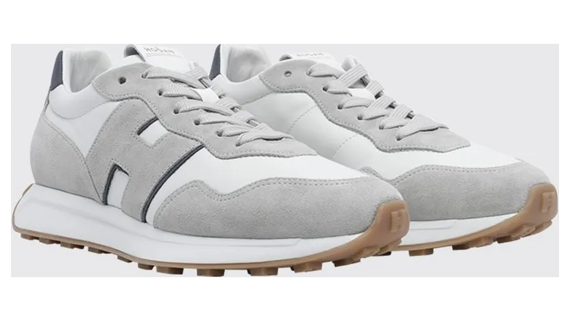 Hogan H601 Smooth and Suede Leather Trainers with Serrated Sole Grey (HXM6010EH41UXB0FDA)
